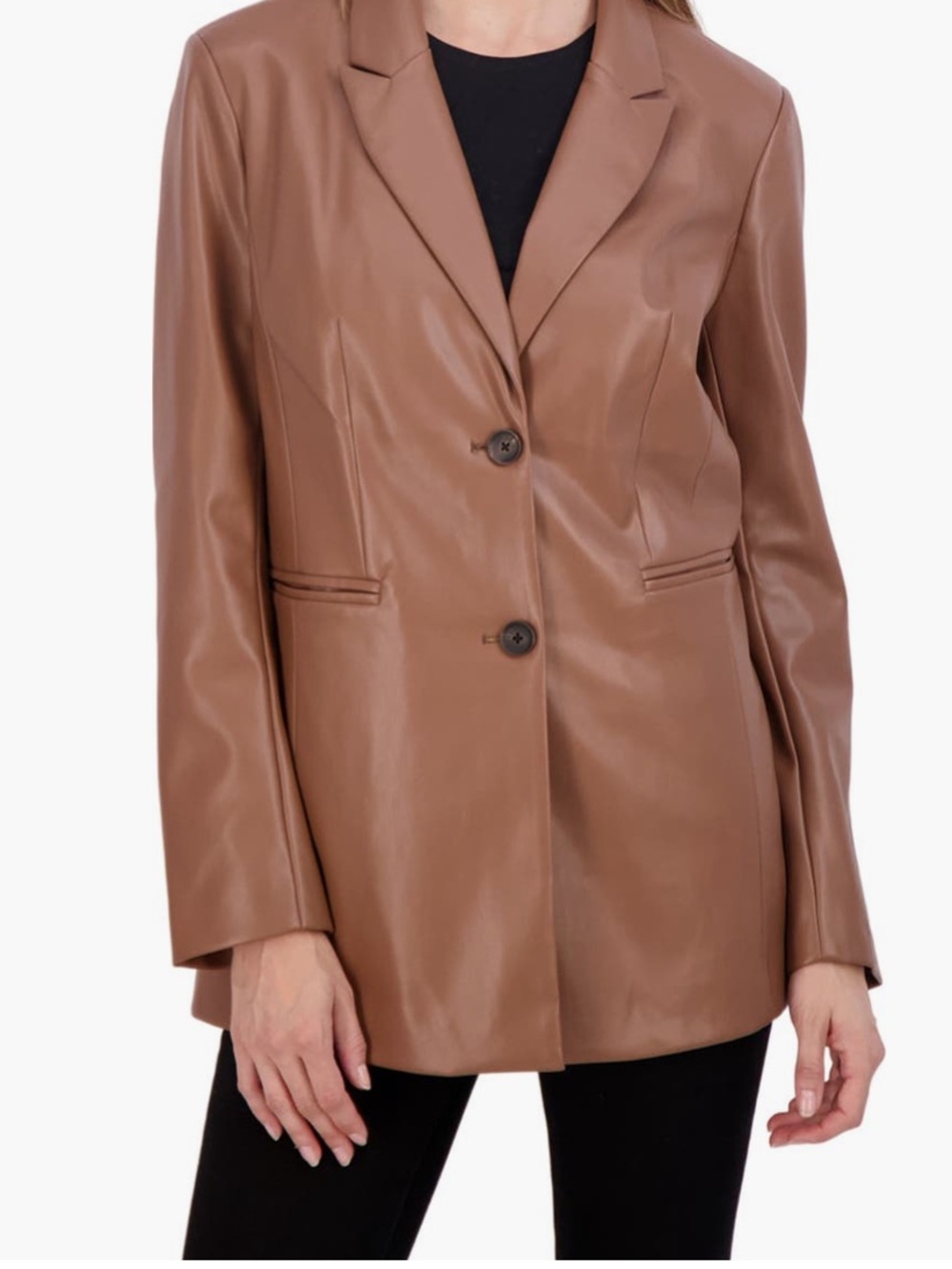 Sebby Toffee Faux Leather Blazer Jacket